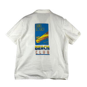 Vintage 80s 90s Sans Souci Beach Club Large Relaxed Vacation White Button Shirt